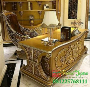 Meja Kantor Ukir Mewah Kayu Jati Jepara